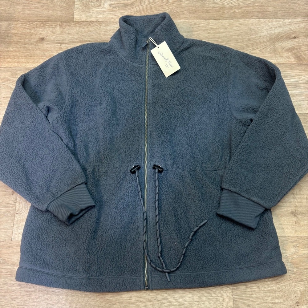Universal Thread Gray Sherpa Fleece Zip Up Jacket Drawstring Waist XL NWT